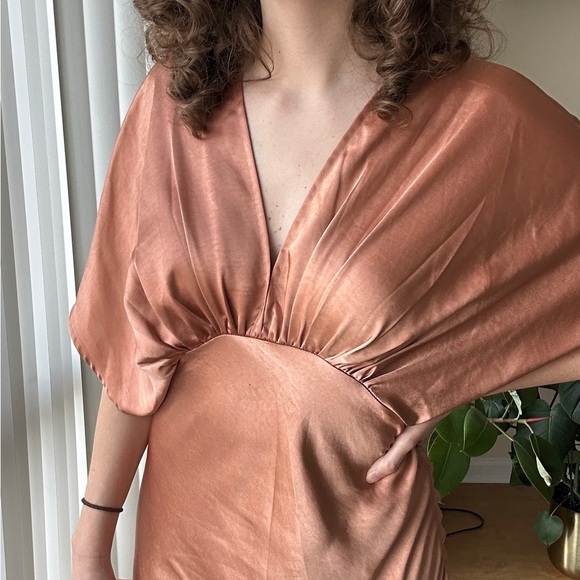 Dress Forum Reflection Blouson Dress in Golden Sand/Orange, Satin Maxi, Large - Picture 13 of 14